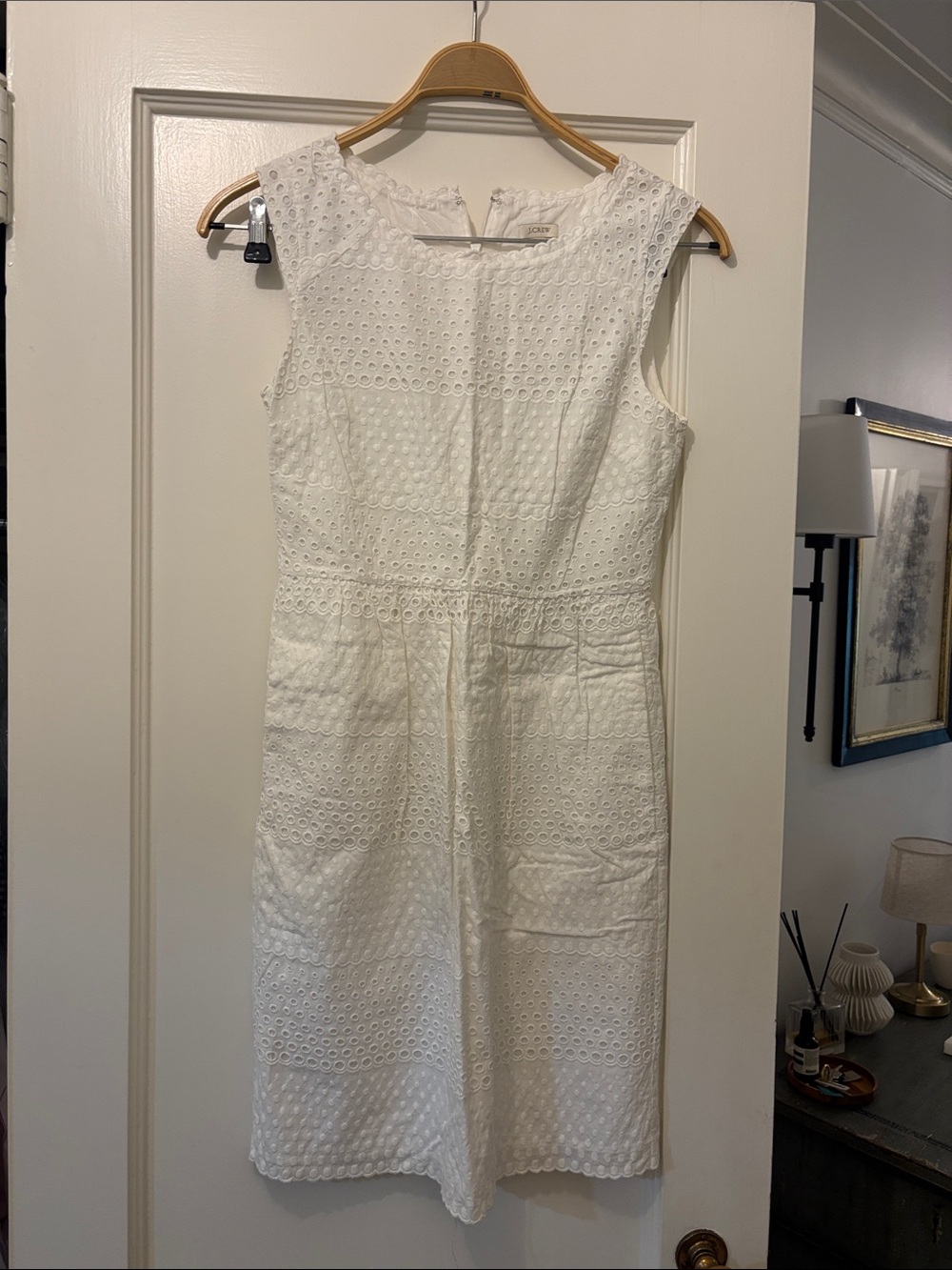 J. Crew White Eyelet Sleeveless Sheath Dress